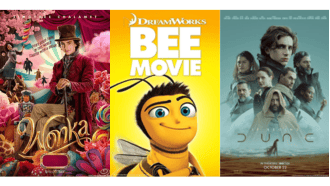 Wonka, Bee Movie, and  Dune  Movie Posters