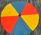 red yellow and blue children's play parachute