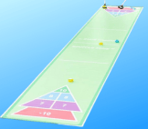 Shuffleboard mat 2 cue sticks and 4 pucks