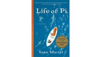 tiger laying on a white boat Life of Pi a novel winner of the Man Booker Prize by Yann Martel