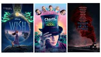 Wish, Charlie and the Chocolate Factory, Murder on the Orient express Movie posters