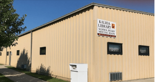 Kalida Library building and book drop