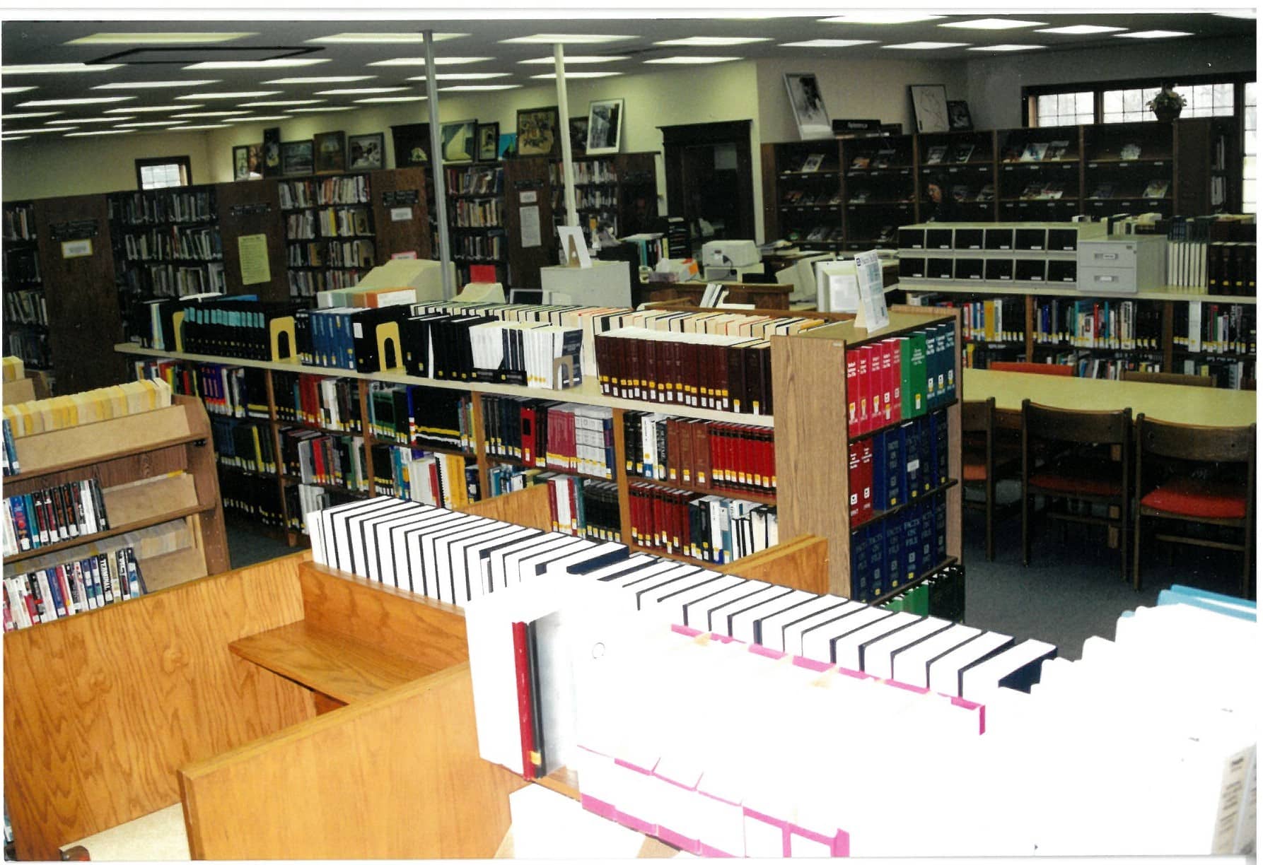 PCDL Reference Department books on shelves and computers