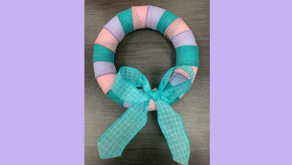 Pink turquoise  purple wreath with turquoise bow