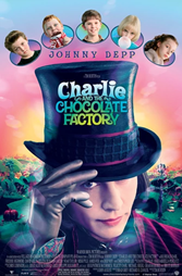 5 children man in top hat Charlie and the Chocolate Factory movie poster