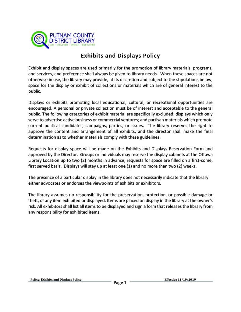 Exhibits and Displays Policy