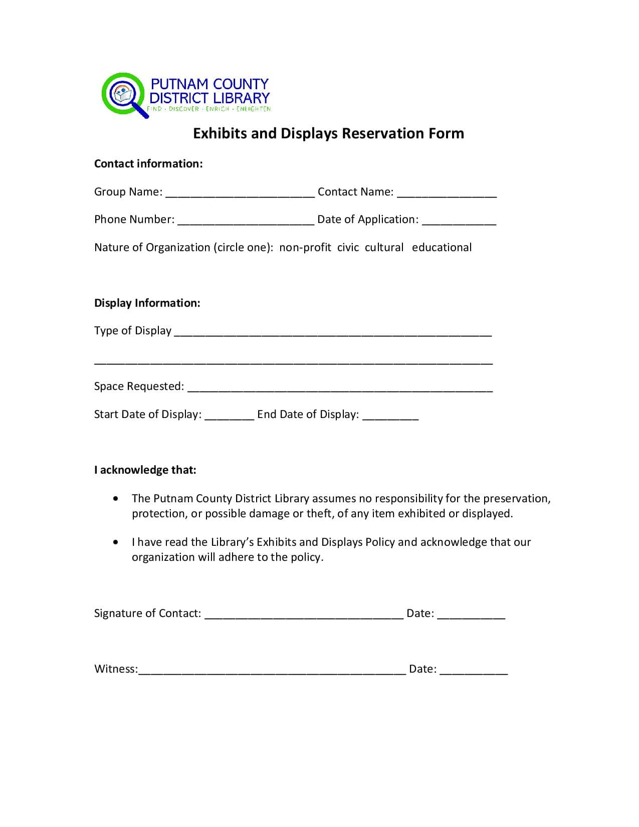 Exhibits and Display Registration Form