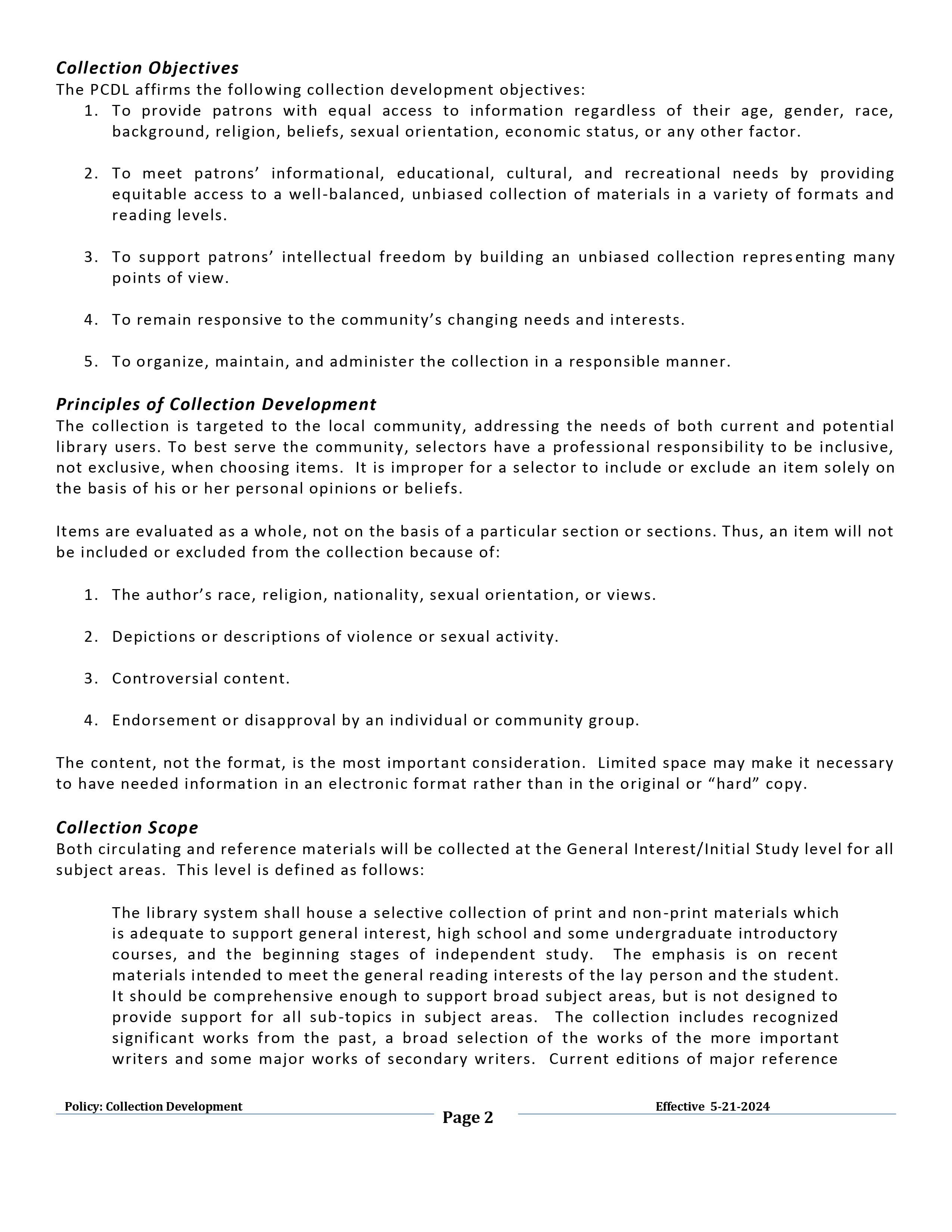 Collection Development Policy Page 2
