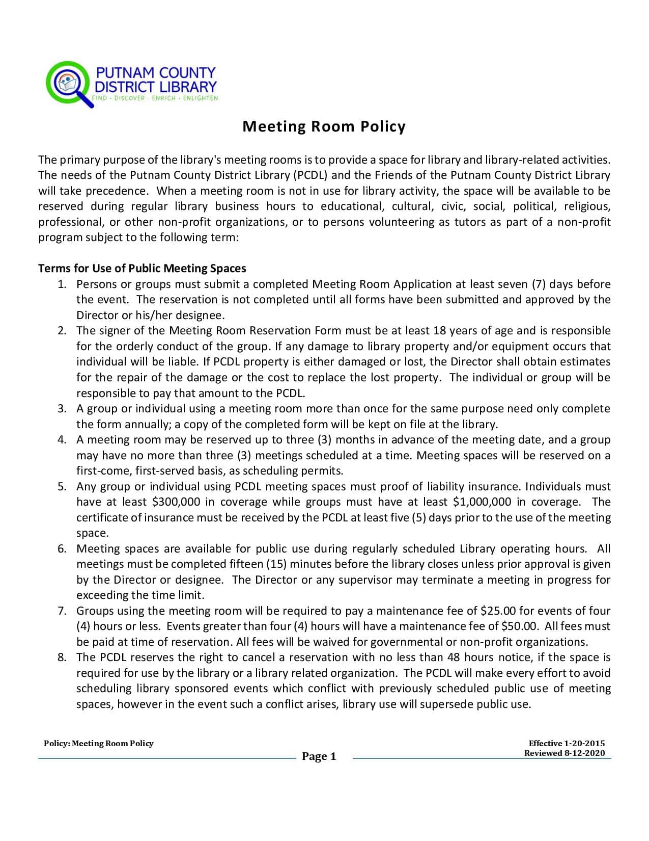 Meeting Room Policy page 1