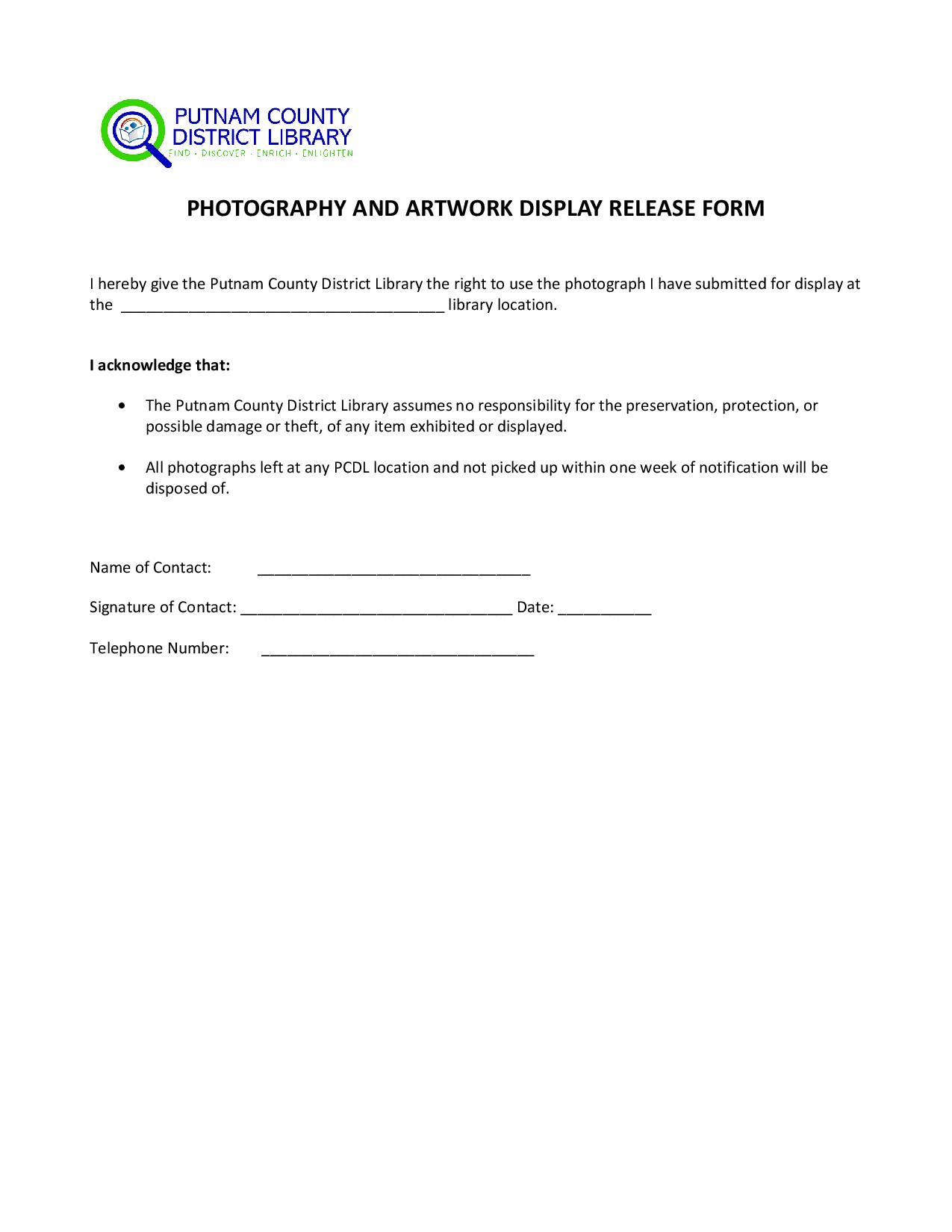 Photography and Artwork Display Release Form