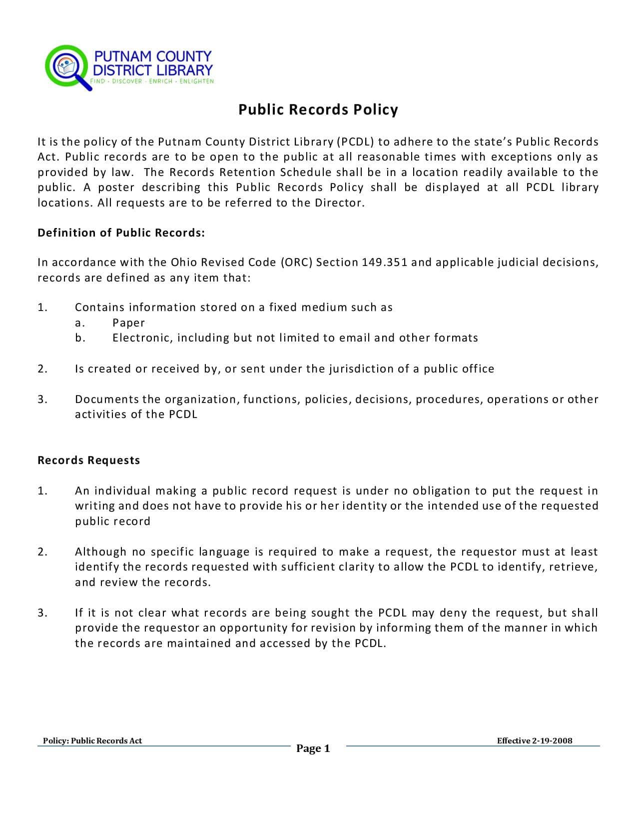 Public Records Policy Page 1