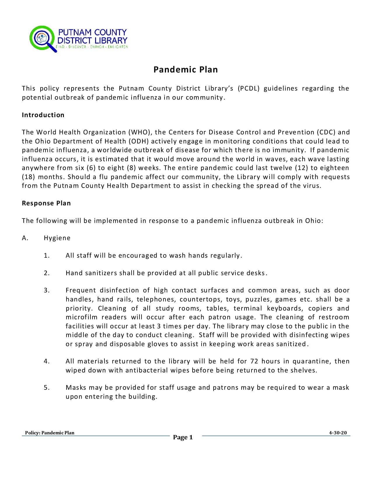 Pandemic Policy page 1