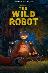 Fox sitting on robot in the woods Lupita Nyong'o The Wild Robot