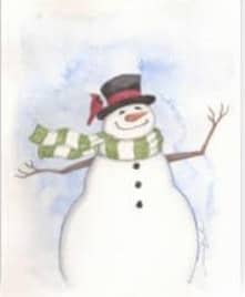 snowman green and white scarf  black top hat red ribbon cardinal twig arms 