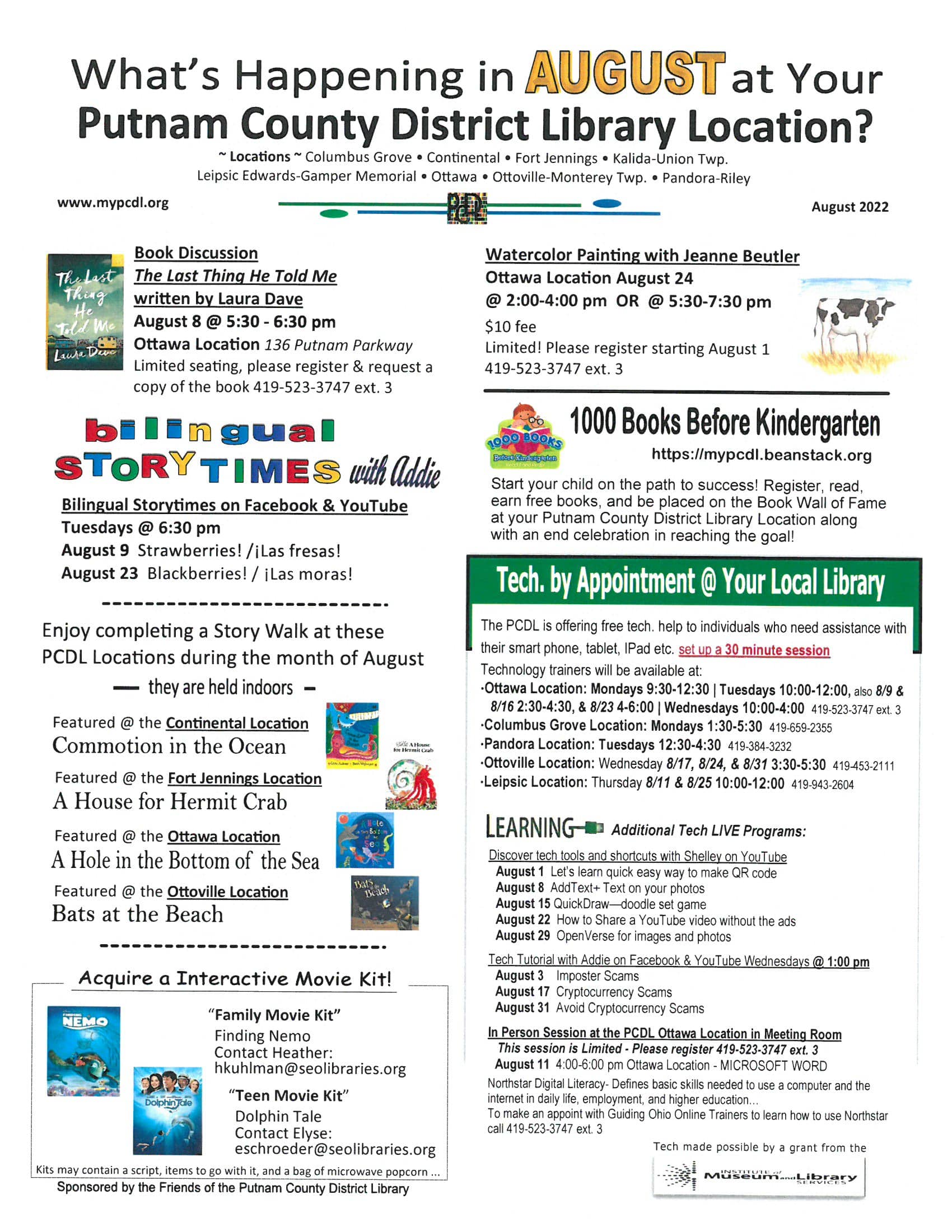 What's happing in August at your Putnam County District Library Location flyer