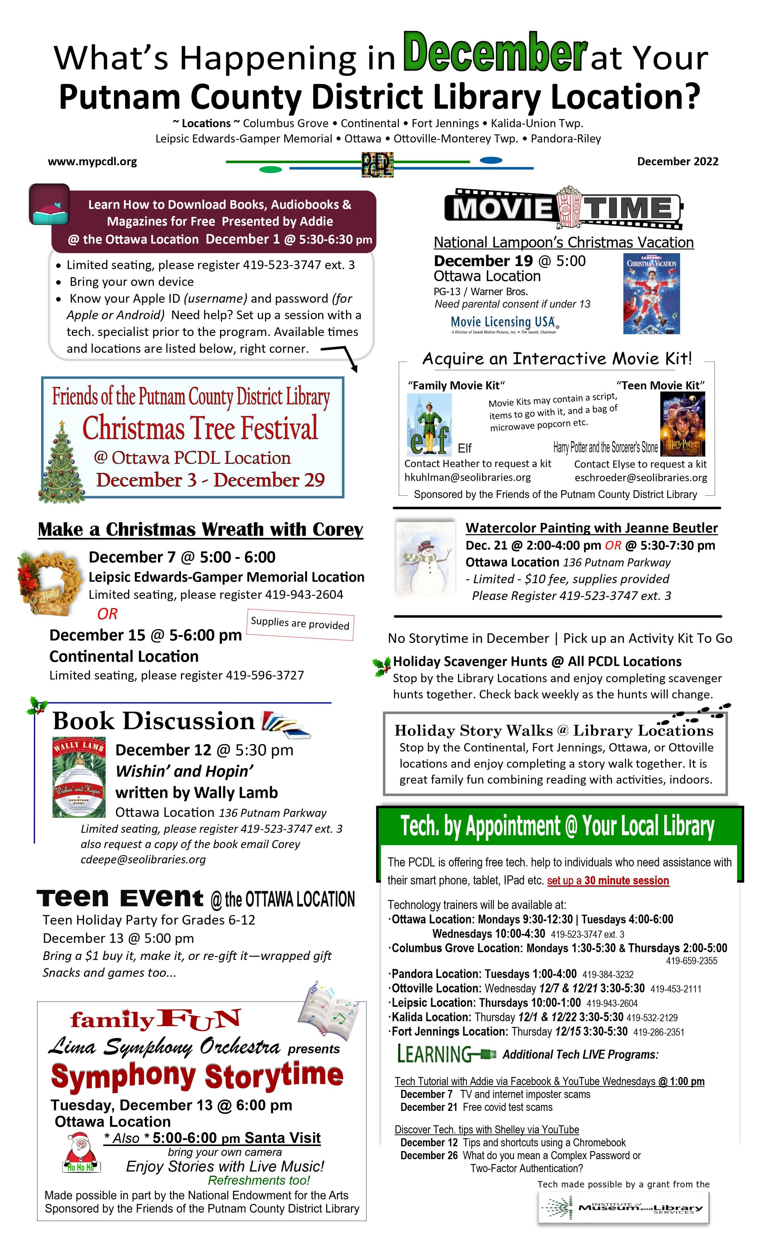 What's happing in December at your Putnam County District Library Location flyer